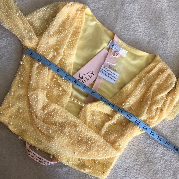 NWT Oh Polly VILLE FRANCHE Long Sleeve Deep Plunge Crop Top butterstick Yellow - Picture 8 of 12